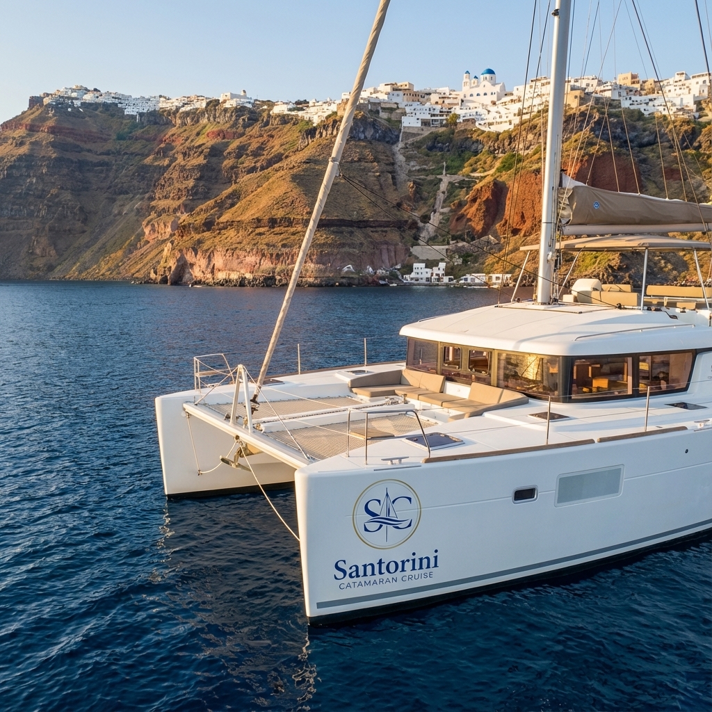 Sunset catamaran cruise in Santorini